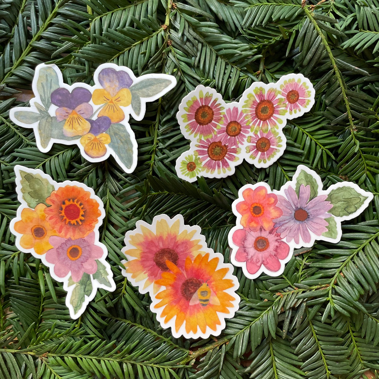 Set of 5 Flower Stickers