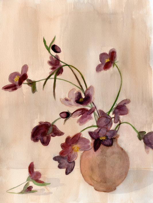 Cosmos in a Brown Vase | Original Painting
